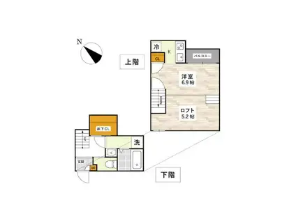 ADCパピーズ新南部(1K/1階)の間取り写真