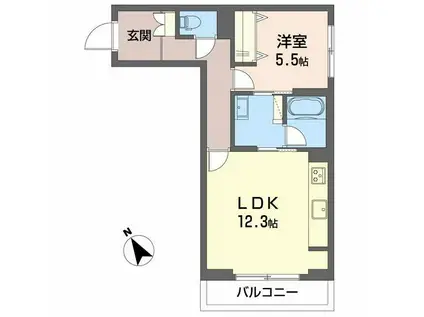 ツヴェルフII(1LDK/2階)の間取り写真
