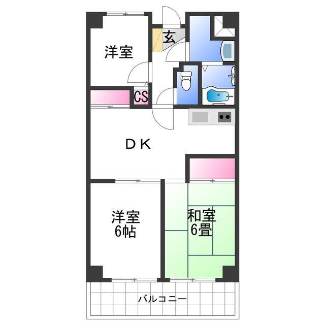 グランドール岸和田(3DK/4階)の間取り写真