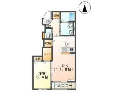 プラミオン カーザ(1LDK/1階)の間取り写真