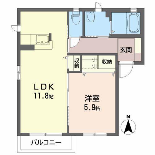 プリムローズA(1LDK/1階)の間取り写真