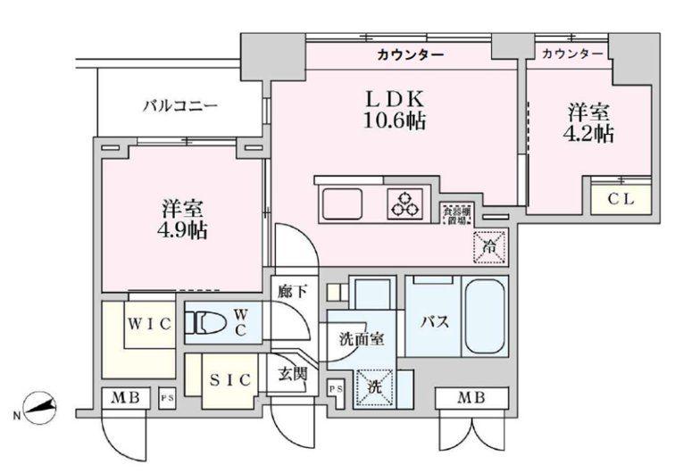 プライマル品川大井町(2LDK/9階)の間取り写真
