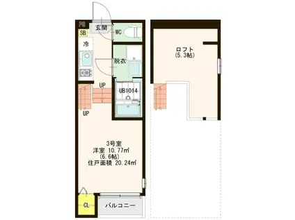 チサリテラスIII(1K/1階)の間取り写真