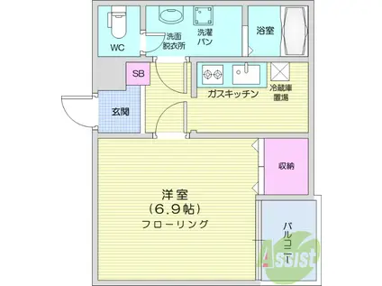 ヘリオス(1K/1階)の間取り写真