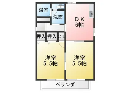 クレスト B棟(2DK/2階)の間取り写真