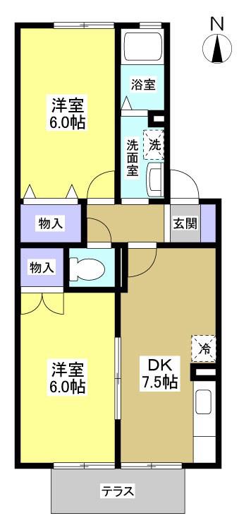 プレンティ A(2DK/2階)の間取り写真