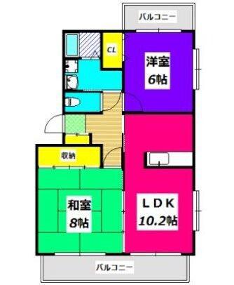 ノースウィング(2LDK/2階)の間取り写真
