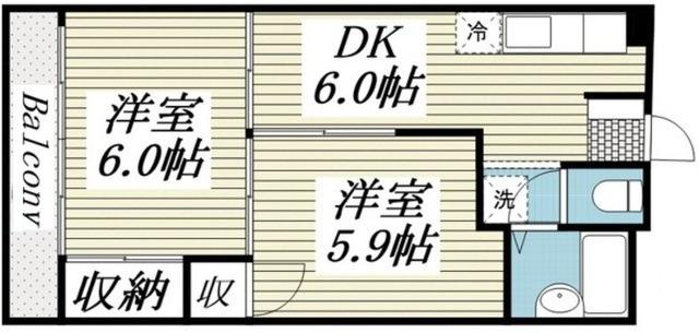 パピヨン渓北(2DK/3階)の間取り写真