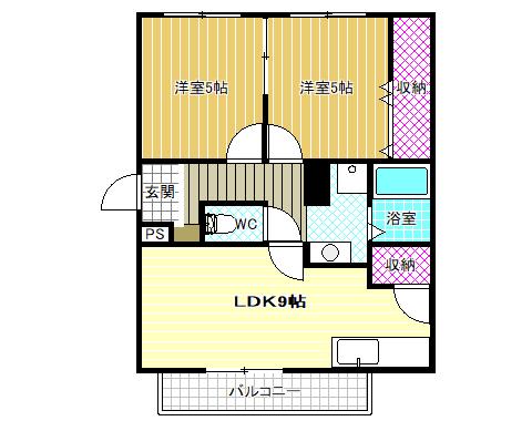 松宮ハイツ1番館(2LDK/3階)の間取り写真