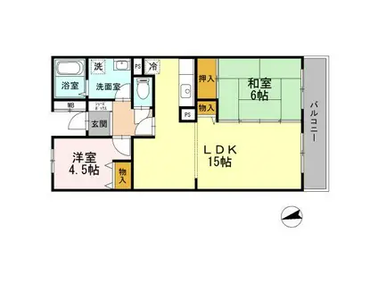 BELLEVUE壱番館 ヴェルビュー(2LDK/5階)の間取り写真