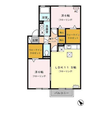 セゾン桜(2LDK/1階)の間取り写真