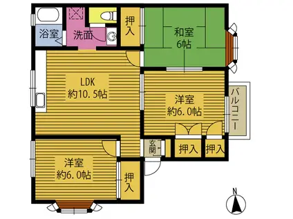 レジデンス宮崎C・D(3LDK/1階)の間取り写真