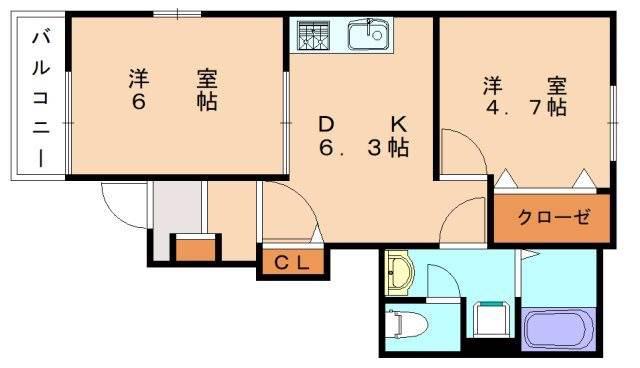 ベルサンライズC(2DK/1階)の間取り写真
