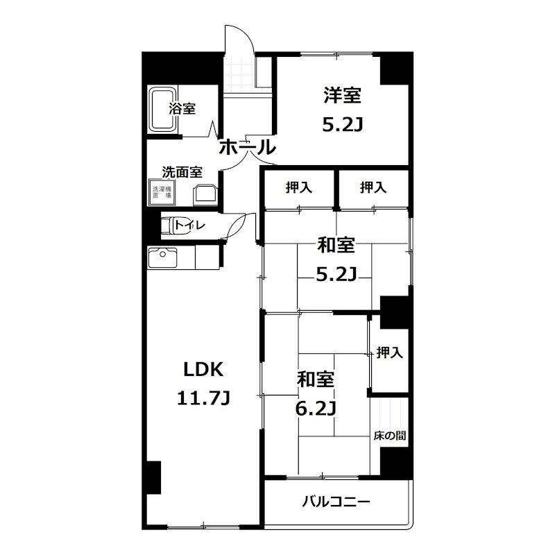 黒川第二マンション(3DK/4階)の間取り写真