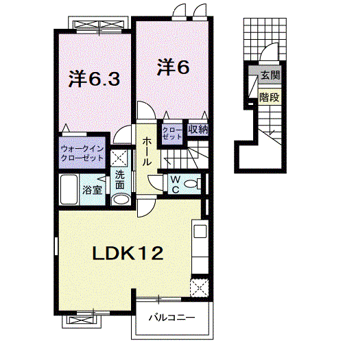 シエルアンシャンテ(2LDK/2階)の間取り写真
