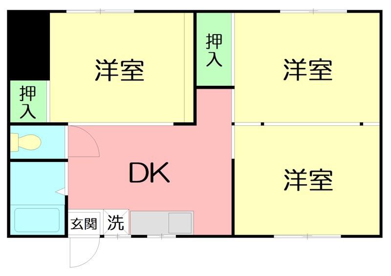 第3ミドリハイツ(3DK/2階)の間取り写真
