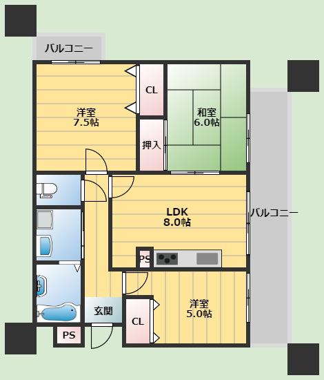 グリーンハイム千里南が丘(3LDK/1階)の間取り写真