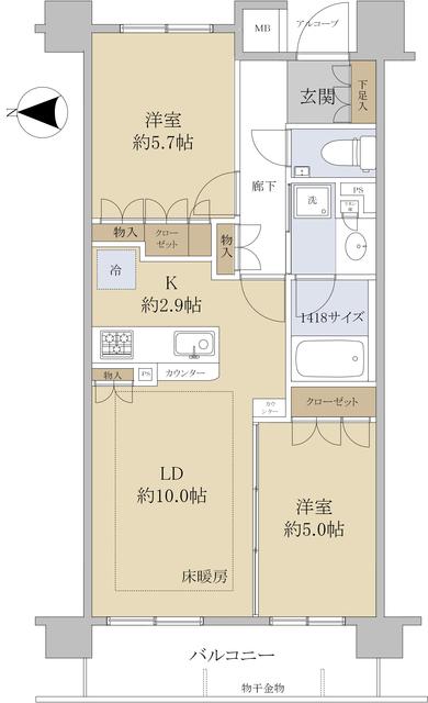 プレミスト高円寺(2LDK/7階)の間取り写真