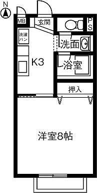SURPLUSI宮前B(1K/2階)の間取り写真