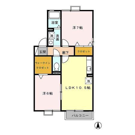 ディアコートA/B(2LDK/2階)の間取り写真