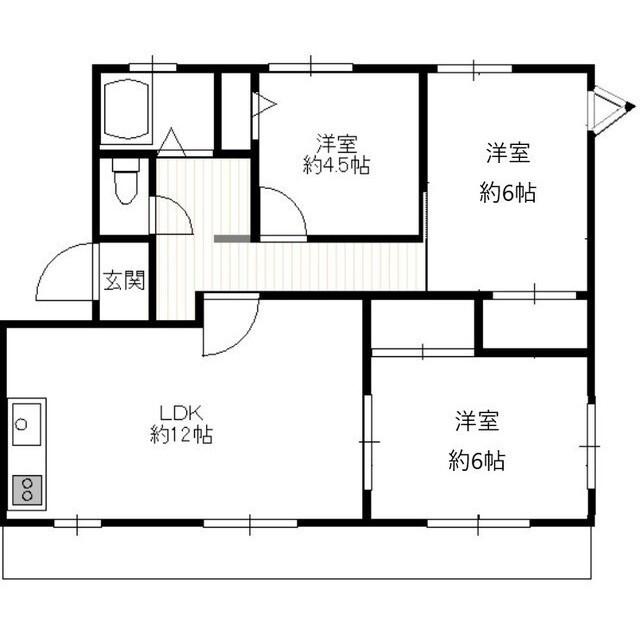 ラインハイム亀川A・B棟(3LDK/2階)の間取り写真
