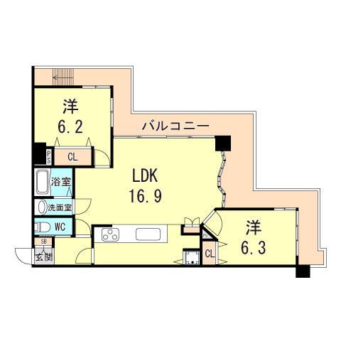 プリオーレ須磨(2LDK/5階)の間取り写真