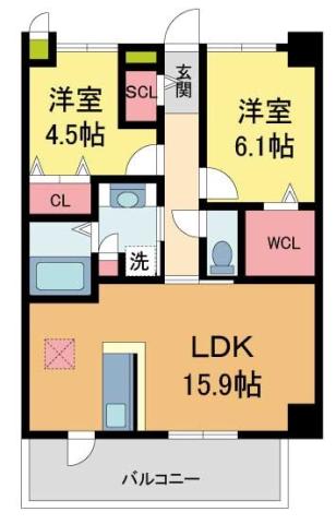 アスタ-(2LDK/5階)の間取り写真