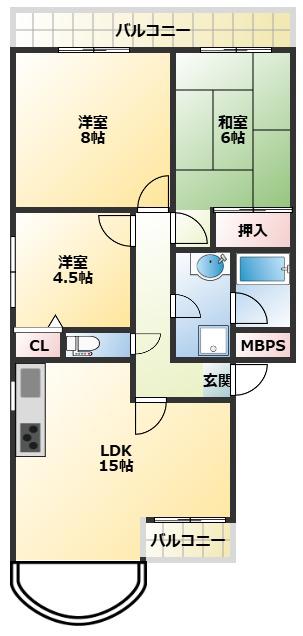SUNFORE甲子園(3LDK/2階)の間取り写真