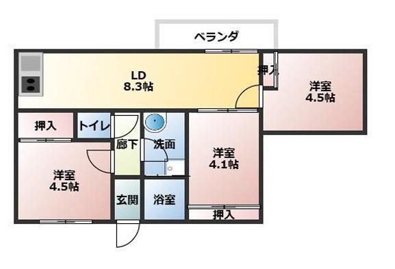 サングレース荒井(3DK/1階)の間取り写真