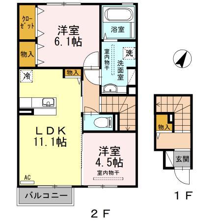 コマース グローリーII(2LDK/2階)の間取り写真