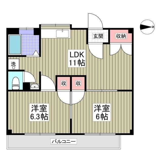 筑波レジデンス(2LDK/1階)の間取り写真