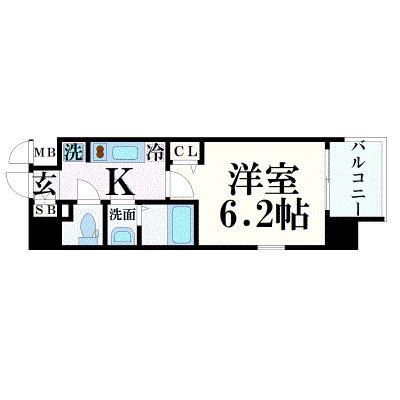 プレサンス岡山駅前(1K/6階)の間取り写真