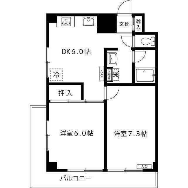 朝日千歳船橋ホーム(2DK/4階)の間取り写真