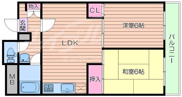 千里ピュアーライフ(2LDK/6階)の間取り写真