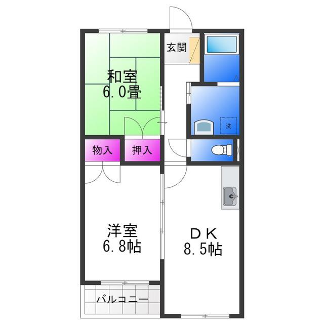 ラフォーレ長吉(2DK/7階)の間取り写真