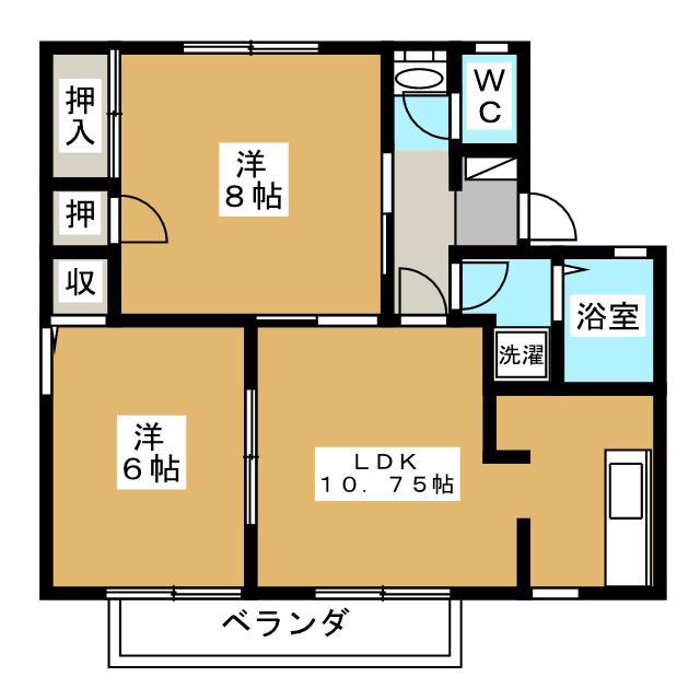 シャルマン沢村A棟(2LDK/2階)の間取り写真