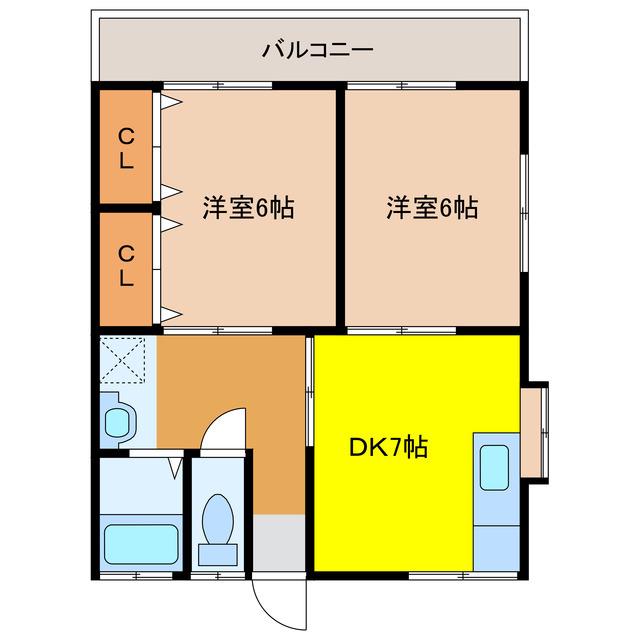 船越ハイツ(2DK/2階)の間取り写真