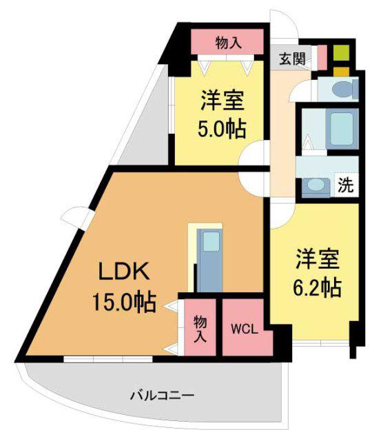 カーサコモド芦屋(2LDK/4階)の間取り写真
