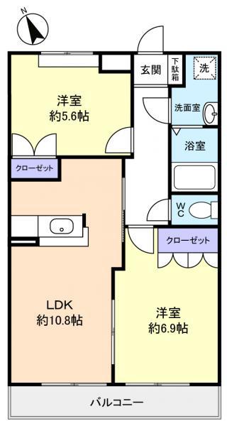 ハピネス(2LDK/1階)の間取り写真