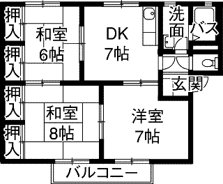 リバーサイドヒルズC(3DK/2階)の間取り写真