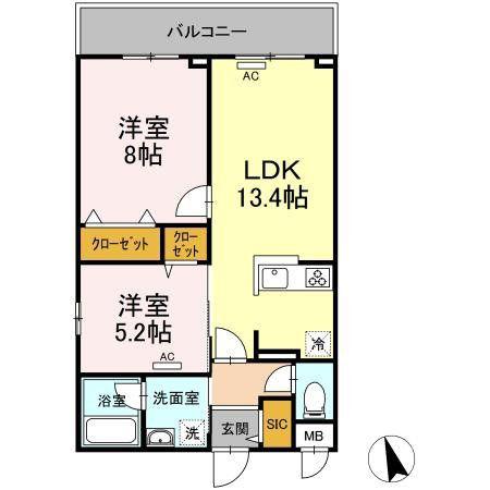 ニシコービルディング門司(2LDK/4階)の間取り写真