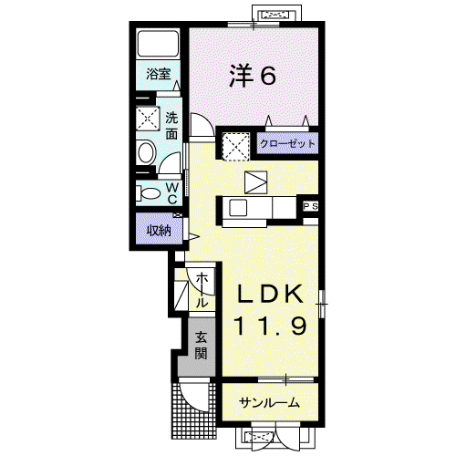 グランツ大和 I(1LDK/1階)の間取り写真