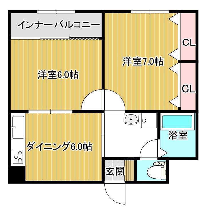 メゾンラモナド(2DK/2階)の間取り写真