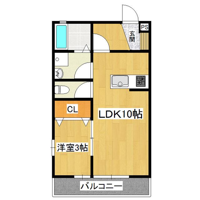 朝日ヴィラひたち野B(1LDK/2階)の間取り写真
