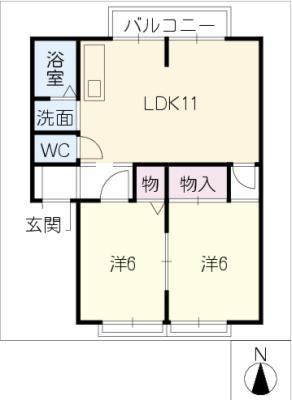 ドルチェ各務原A.B.C.D棟(2LDK/1階)の間取り写真
