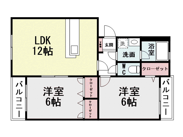 プレステージ緑ヶ丘(2LDK/1階)の間取り写真