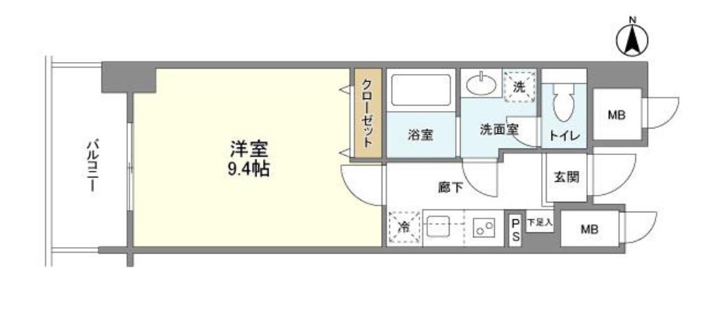 アヴェニール北浜(1K/4階)の間取り写真