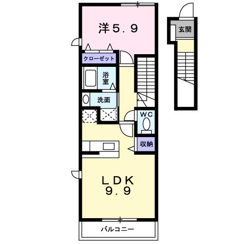 サンライズ川原D(1LDK/2階)の間取り写真
