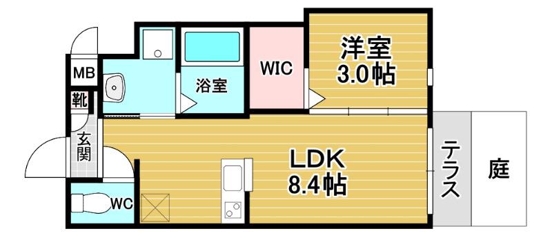 リアコート千里丘Iノース(1LDK/1階)の間取り写真
