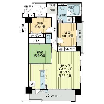 サーパス舟津町(3LDK/4階)の間取り写真